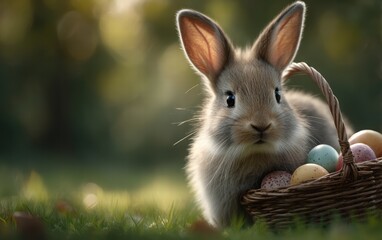 a cute baby bunny carrying an easter basket