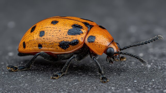 Image of an orange insect with black spots Podontia quatuordecimpunctata