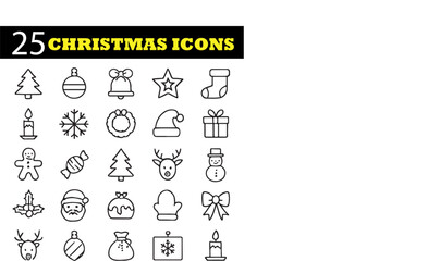 Christmas Vector Set | Festive Holiday Icons of Celebration, Winter, and New Year in Minimal Outline Style