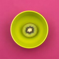 Kiwi in Green Bowl A Colorful Food Concept on a Pink Background