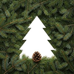 Abstract Christmas Tree and Pine Cone Surrounded by Green Fir Branches