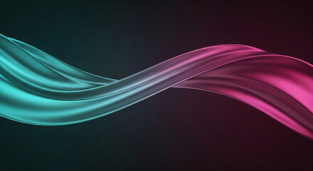 Abstract 3D fluid wave in neon teal and magenta light on dark background
