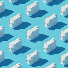 A Pattern of White Cameras on a Blue Background
