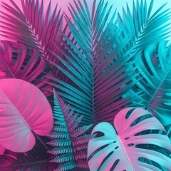 Tropical Leaves in Vibrant Pink and Teal