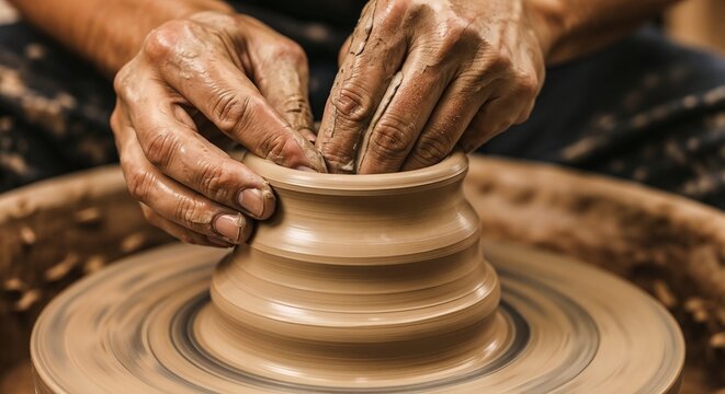 Hands of Creation – Potter Shaping Clay on Wheel