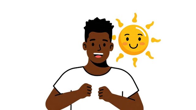 Happy Man with Smiling Sun Illustration.