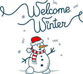 Doodle Snowman Wearing Santa Hat with 