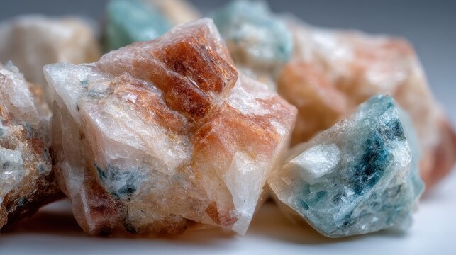 Macro shot of natural raw Clinoptilolite zeolite stones on a surface