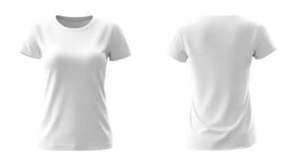 Front and back view of a white t shirt isolated on transparent background