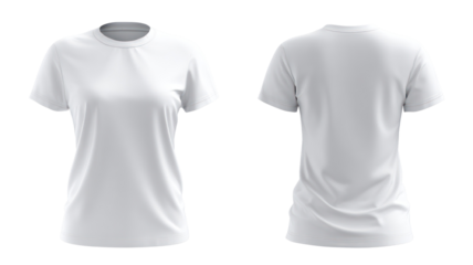 Front and back view of a blank white t shirt isolated on transparent background