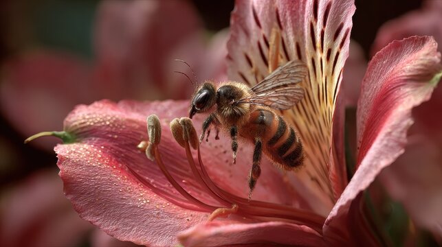 closeup de abelha pousando em flor