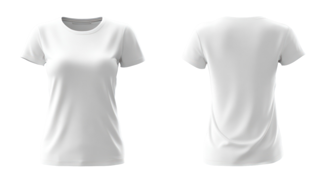 Front and back view of a white t shirt isolated on transparent background