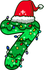 Christmas Number 7 with Santa Hat and Christmas Light