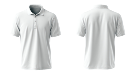White polo shirt front and back view isolated on transparent background
