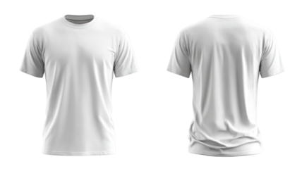 Front and back view of a plain white t shirt isolated on transparent background