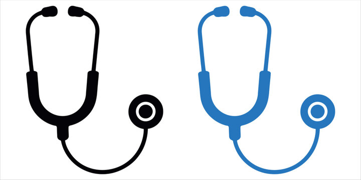 Medical stethoscopes in black and blue for health awareness campaigns or healthcare design projects, demonstrating medical tools and diagnostic equipment.