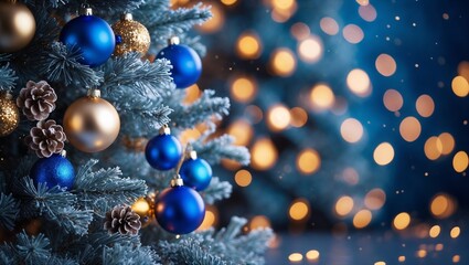 Fototapeta premium Christmas Tree with Ornaments and Bokeh Lights — Festive Holiday Background