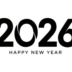 Happy New Year 2026, modern minimalist typography design, festive greeting card, celebration holiday