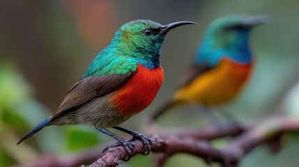 Obraz premium Male sunbird spotted while observing female from afar