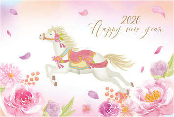 水彩手書きのおしゃれな花の年賀状テンプレート