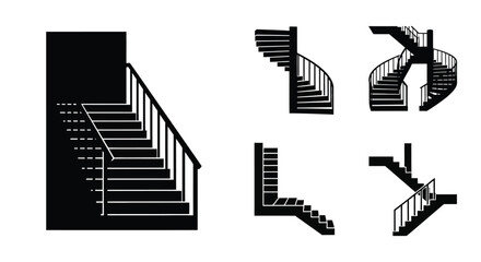 Abstract black and white illustration of various staircases and architectural elements © Nasima