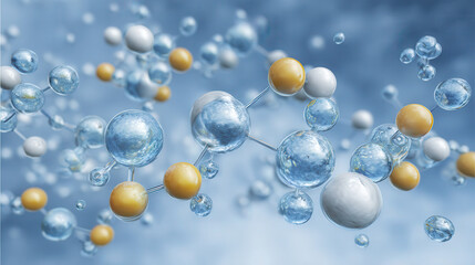 Abstract bubbles and spheres in blue and yellow hues