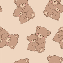 Hand Drawn Cute Bear Pattern Vector Kids Print