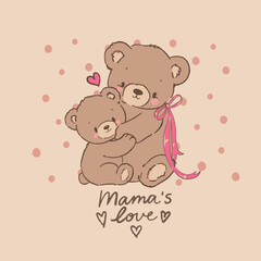 Hand Drawn Cute Bear Hug Vector Kids Print