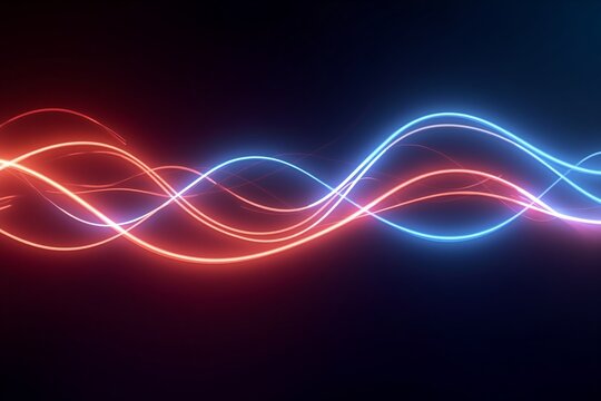 Neon pink and blue glowing waves intertwine against dark background, creating dynamic, futuristic light trails. - Powered by Adobe