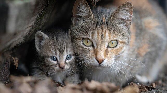Mama cat always ready to defend her kitten - Powered by Adobe