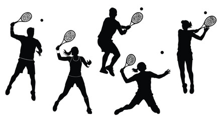 Silhouettes of tennis players in action demonstrating dynamic sport movements