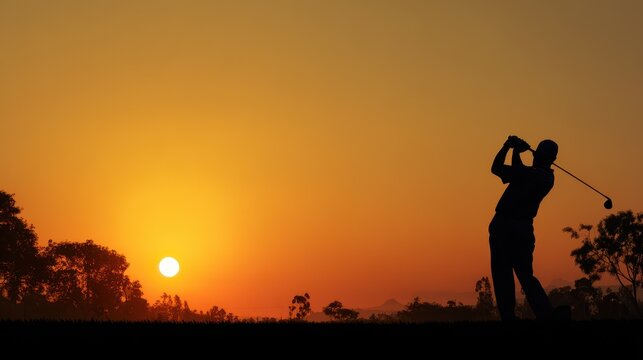 Man playing golf at dusk on a course