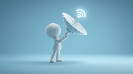 ビジネス資料で人物が衛星通信を示す