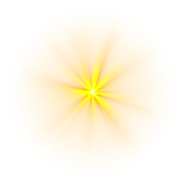 Golden Sun Flare &ndash; Radiant Light Burst with Lens Flares and Bokeh on Transparent Background