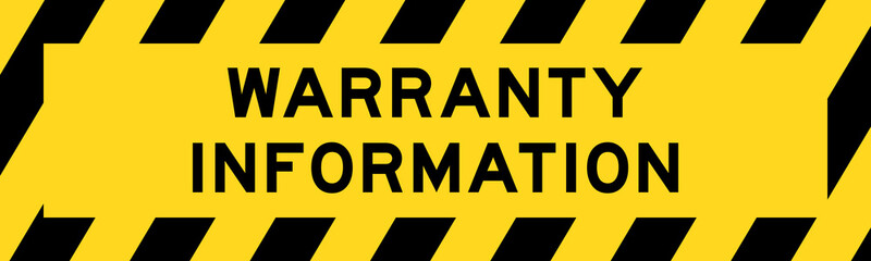 Yellow and black color with line striped label banner with word warranty information