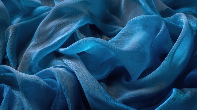 Overhead view of crumpled blue silk background