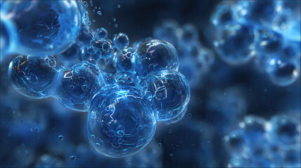 Abstract blue cellular structures with glowing light effects