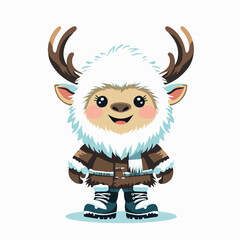 cute small yeti character wearing winter snow boots