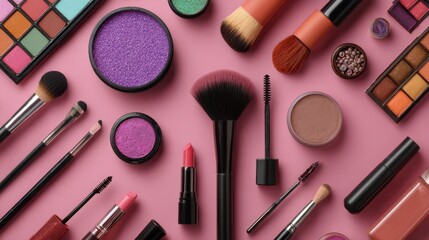 Overview of different makeup tools and cosmetics