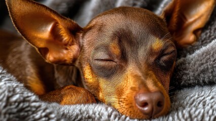 Owner s Side Brown Miniature Pinscher Asleep