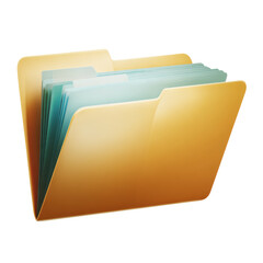 Yellow folder with filing tab documents on transparent background