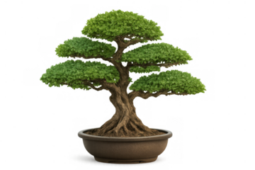 Bonsai tree creating a sense of peace and harmony, symbolizing growth and patience in japanese culture, transparent background