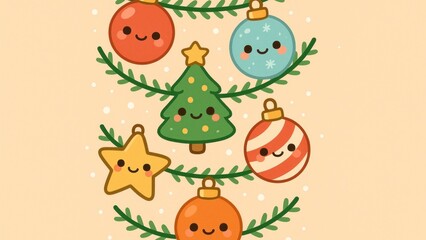 Fototapeta premium Cute festive holiday ornaments desktop wallpaper