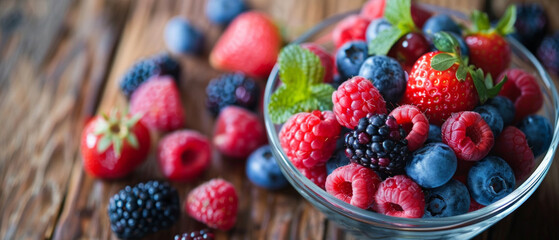Fresh berries in transparent containers showcase their natural beauty, perfectly complementing culinary blogs as a primary backdrop.