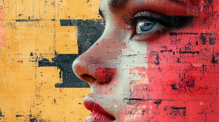 Modern Collage of Street Art Elements Featuring a Female Profile