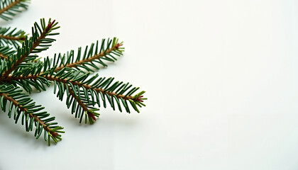 Evergreen branches on snowy surface, serene winter nature detail