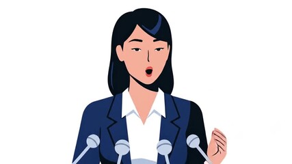 Female Speaker at Podium Giving a Speech or Presentation.