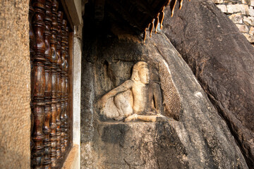 Fototapeta premium The man and horse carving at the Isurumuniya temple in Anuradhapura, Sri Lanka.
