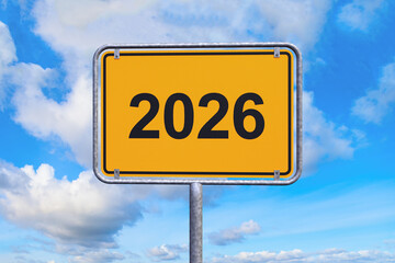 3d Illustration - Ortsschild - Ortstafel - 2026 - Himmel - Wolken