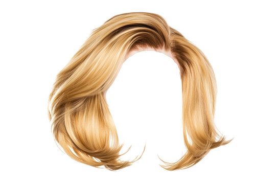 A realistic. flowing blonde wig with soft waves. displayed against a clean white background. ideal for fashion photography or hairstyling tutorials